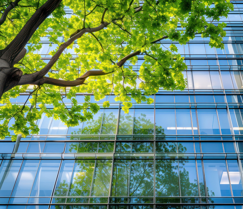 Eco-friendly building in the modern city architecture office gla